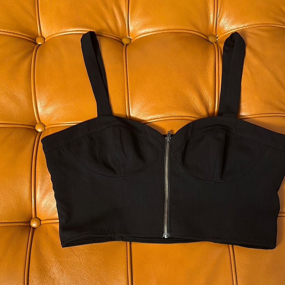 Chic Black Zippered Bustier Top